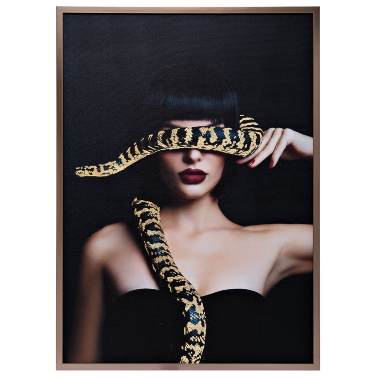 Картина на холсте черная, латунь &quot;Девушка со змеей&quot; 89VOR-GIRL-SNAKE-1