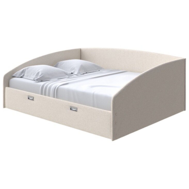 Кровать двуспальная 160x200 см ткань искусственная шерсть, лама бежевая Bono