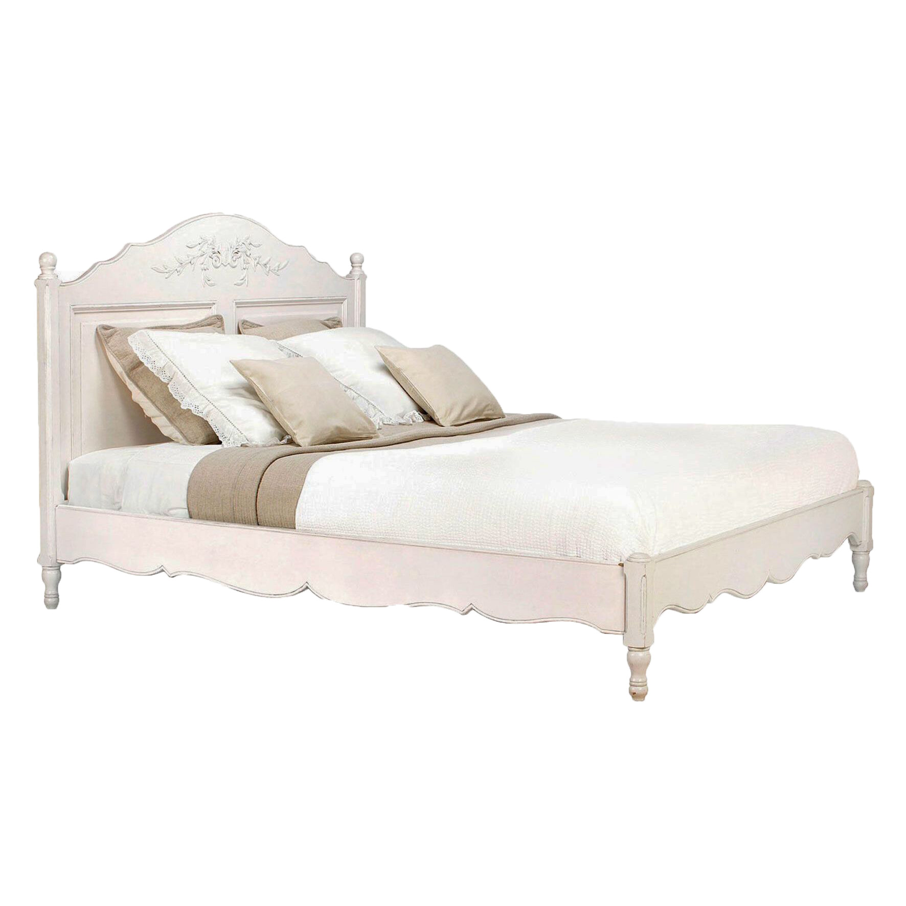 Кровать деревянная двуспальная 160х200 с низким изножьем молочно-белая &quot;Марсель&quot;
