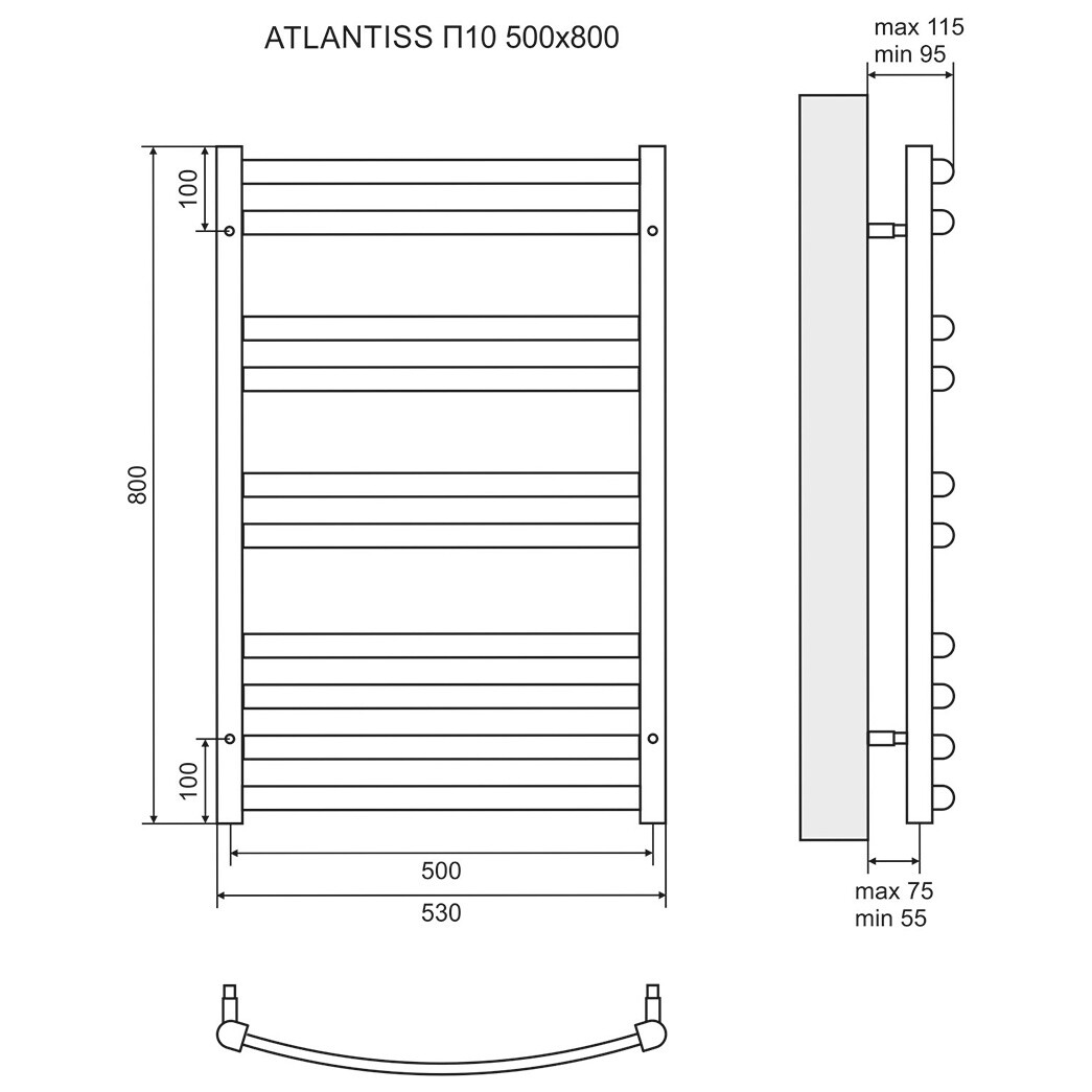 Полотенцесушитель водяной 50х80 см хром Lemark Atlantiss LM32810R П10 - изображение 5