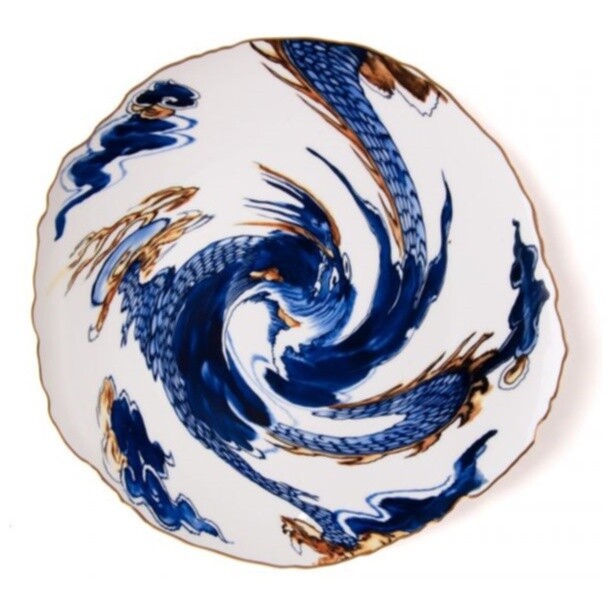 Тарелка фарфоровая 28 см синяя, белая Imari Dragon