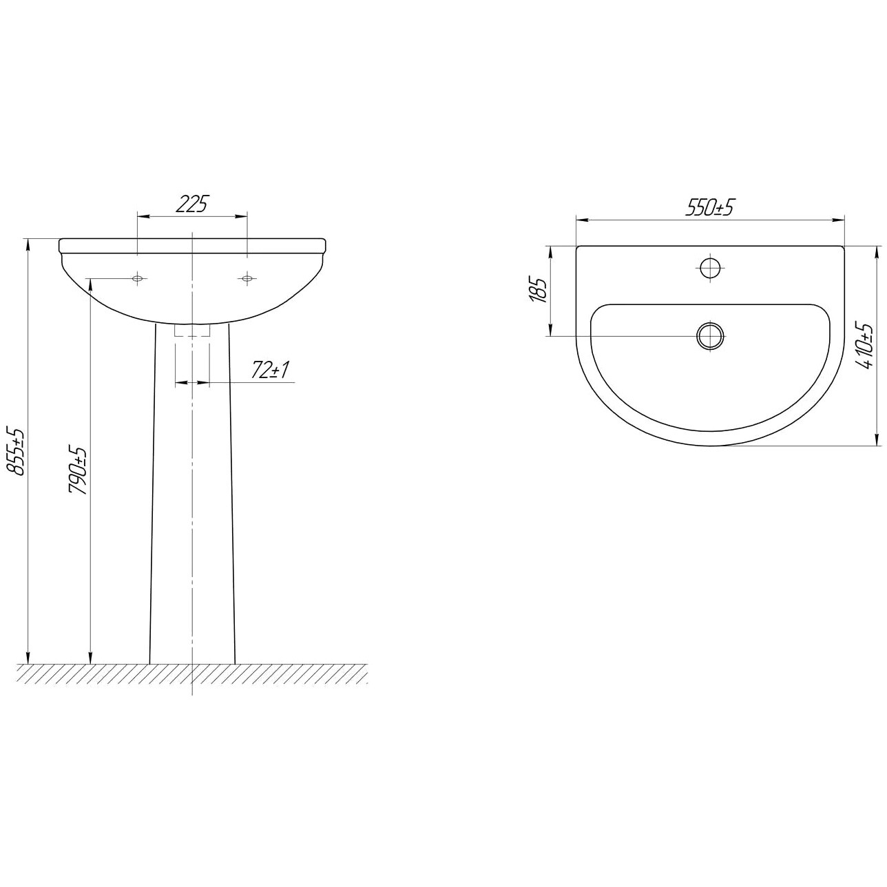 Раковина фаянсовая 55 см с пьедесталом белая Diwo "Коломна" 0110 - изображение 8