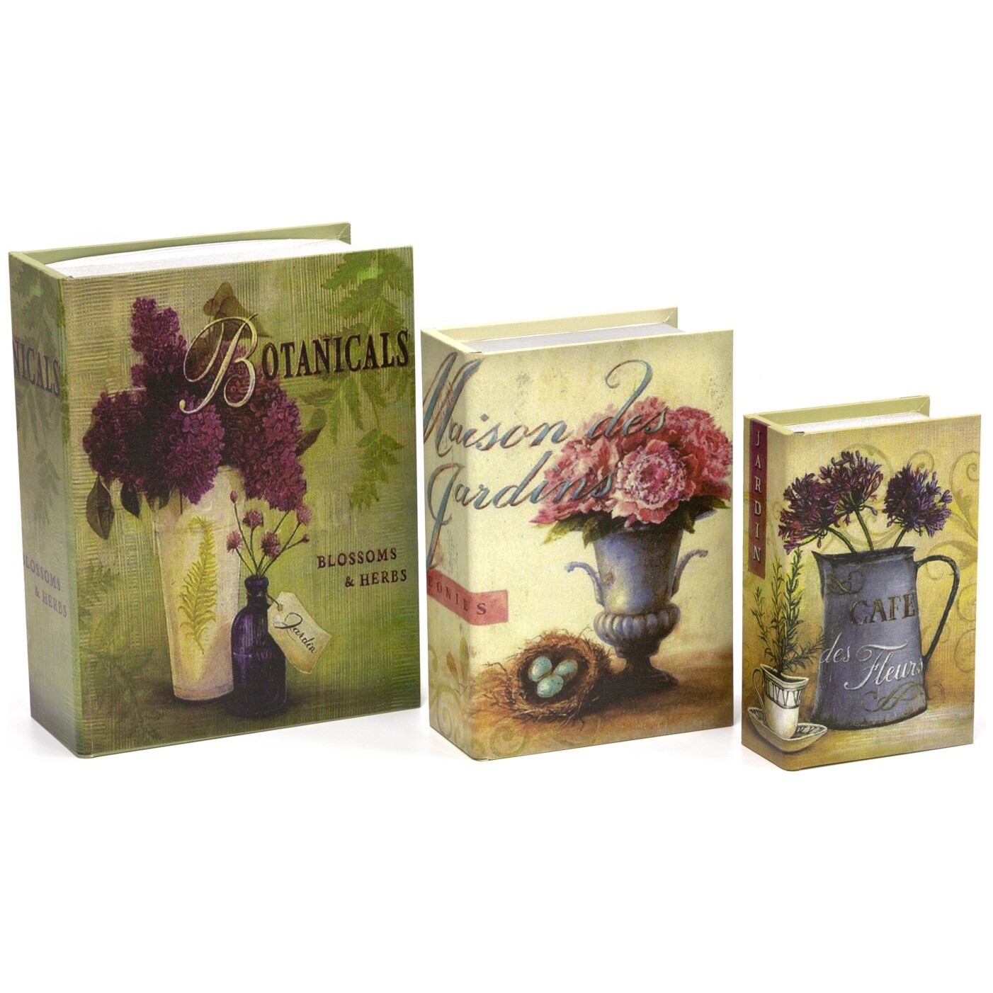 Шкатулки-книги, набор 3 штуки с цветами зеленые Glasar