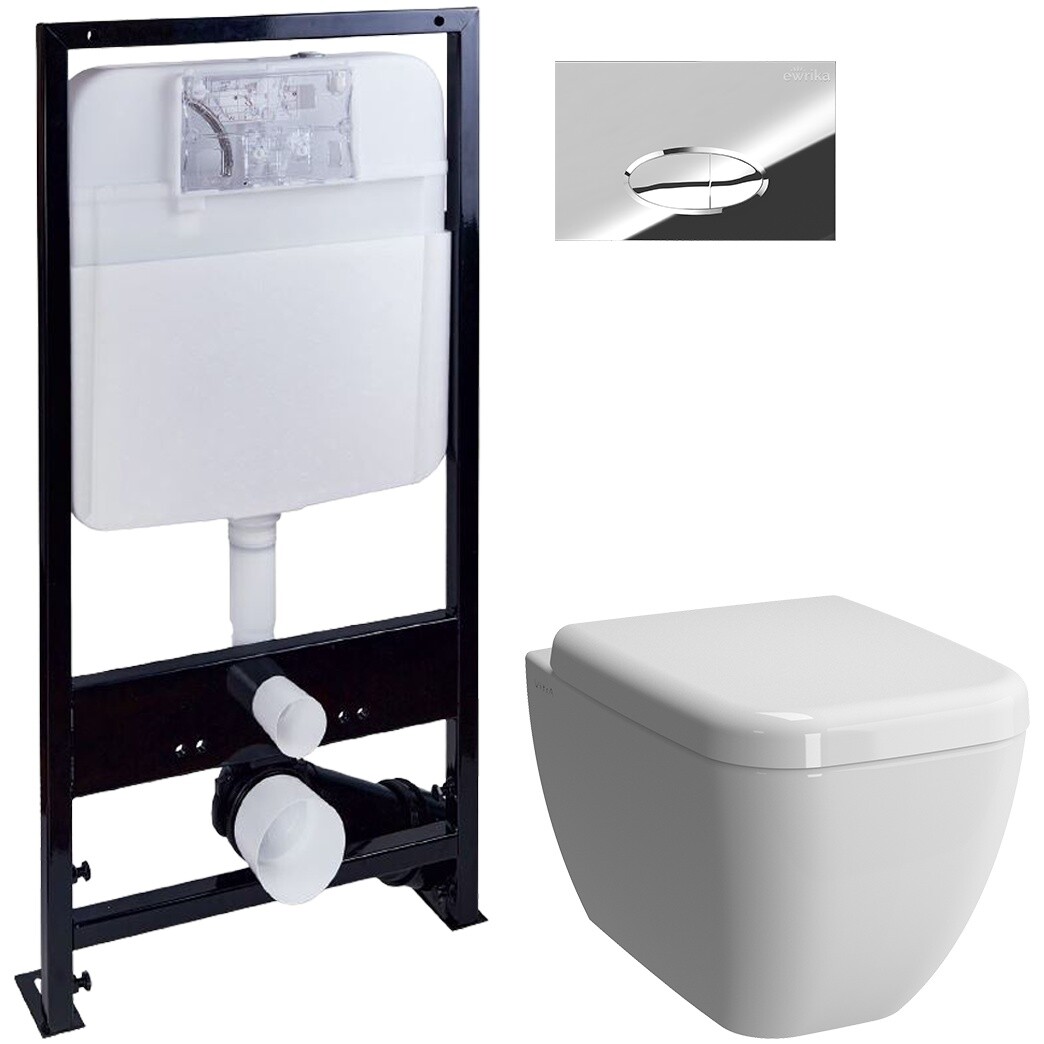 Унитаз белый VitrA Shift 7742B003-0075 с инсталляцией Ewrika ProLT 0026-2020 и кнопкой хром 0051