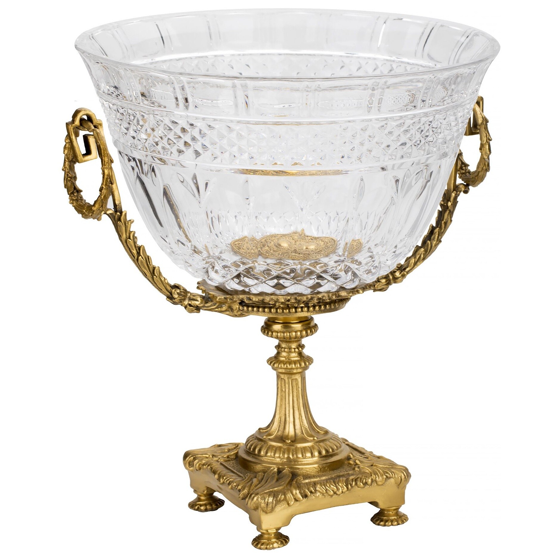 Чаша для фруктов стеклянная на бронзовой ножке 30 см прозрачная, золото GLA-HGL311/GLASS