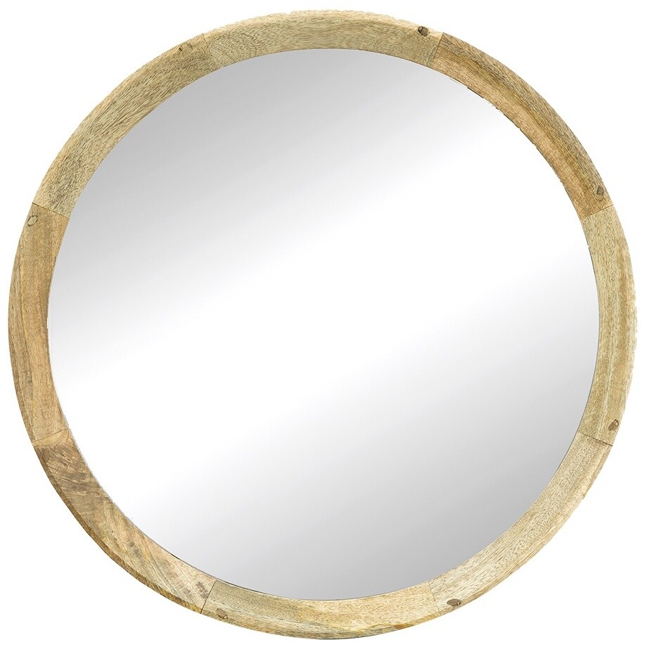 Зеркало настенное круглое в деревянной раме натуральное