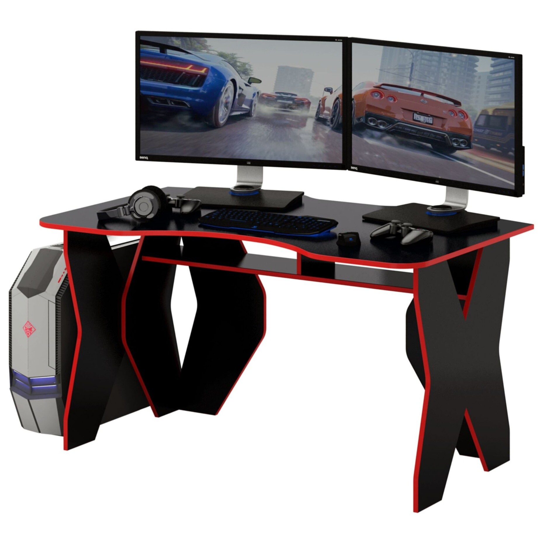 Компьютерный стол деревянный черный, красный &quot;Таунт-1&quot;