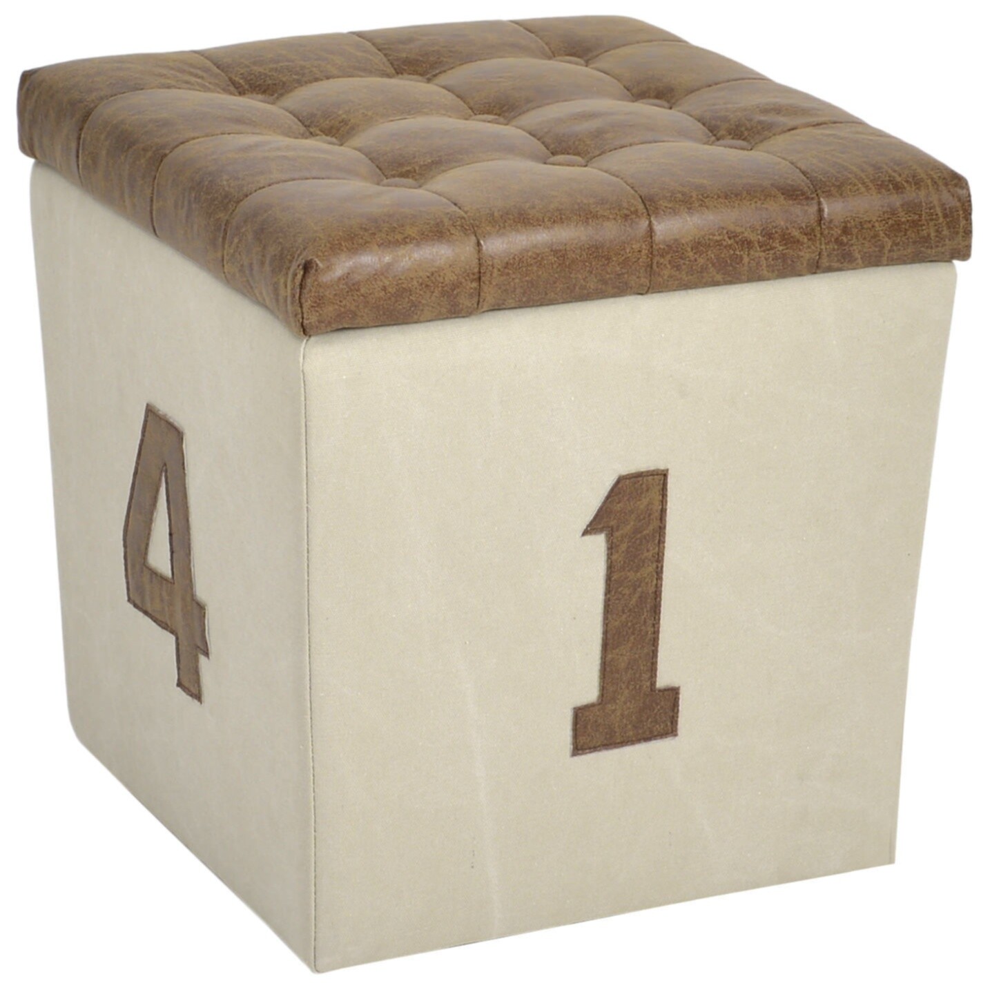 Пуф квадратный мягкий с ящиком для хранения бежевый, коричневый