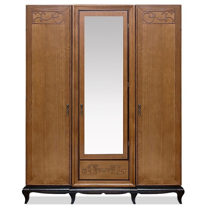 Шкаф для одежды трехдверный с зеркалом коньяк с тёмной патиной, горький шоколад &quot;Соната&quot;