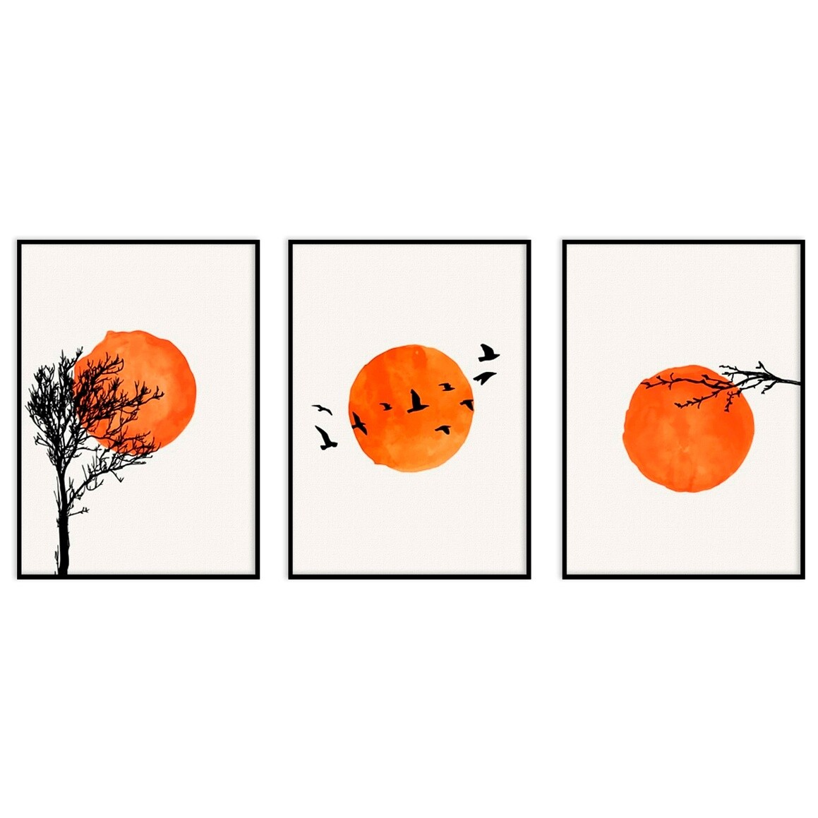 Триптих на холсте в черной раме оранжевый, белый &quot;Природа&quot; №357 19-0288-40x60