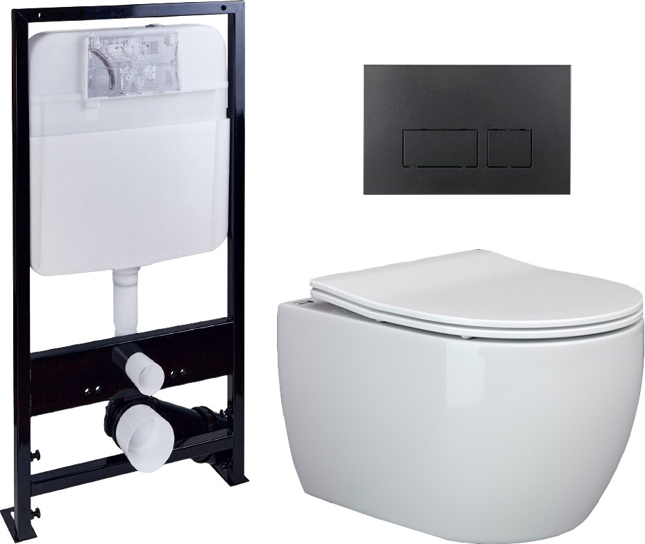 Унитаз белый Ceramicanova Play CN3001 с инсталляцией Ewrika ProLT 0026-2020 и черной кнопкой 0044