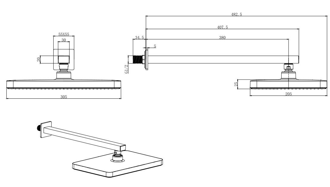 Душевой комплект встраиваемый однорычажный с верхним душем черный Aquatek "Вега" AQ1072MB Set 4 в 1 - изображение 9