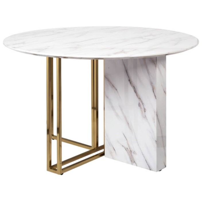 Обеденный стол круглый белый, золото120 см 30F-1171-1