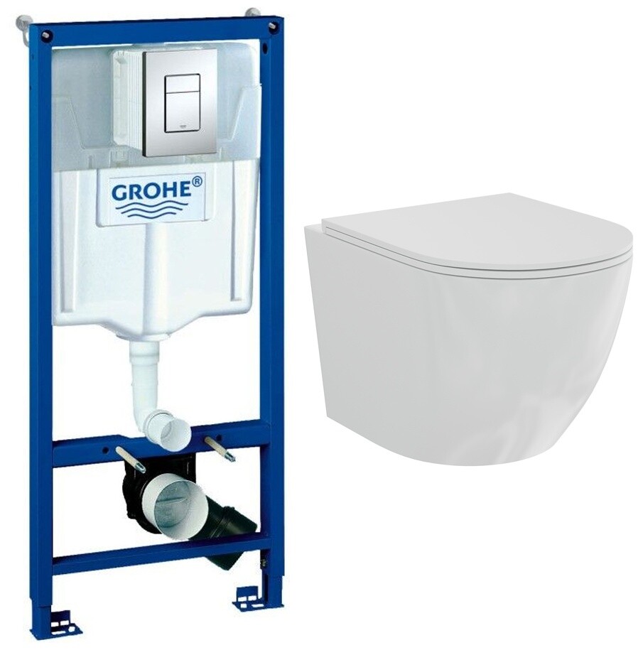 Унитаз подвесной белый Creto Cer C1 Plus 1001-002Cer-C1W-1 с инсталляцией Grohe Rapid SL 38772001