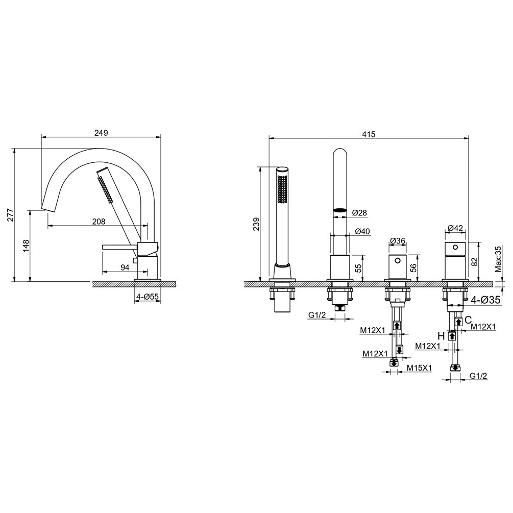 Смеситель на борт ванны оружейная сталь Aquatek "Европа" AQ1348BGM - изображение 12