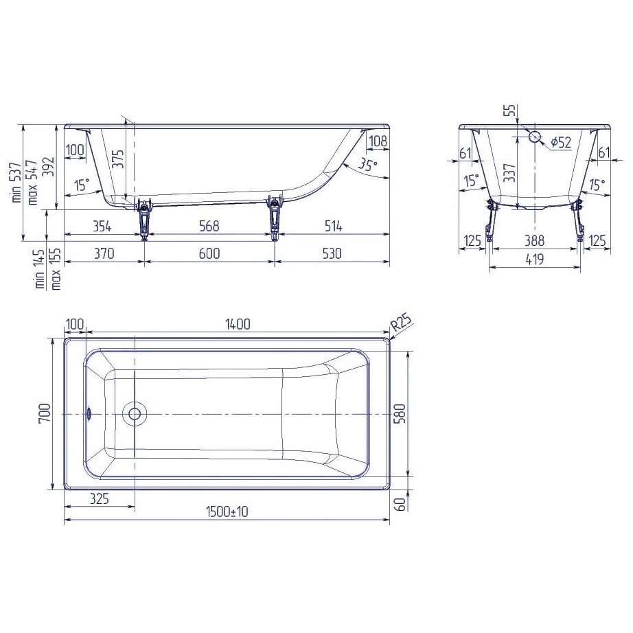 Ванна чугунная Creto Strong 150x70 см 25-1150 - изображение 10
