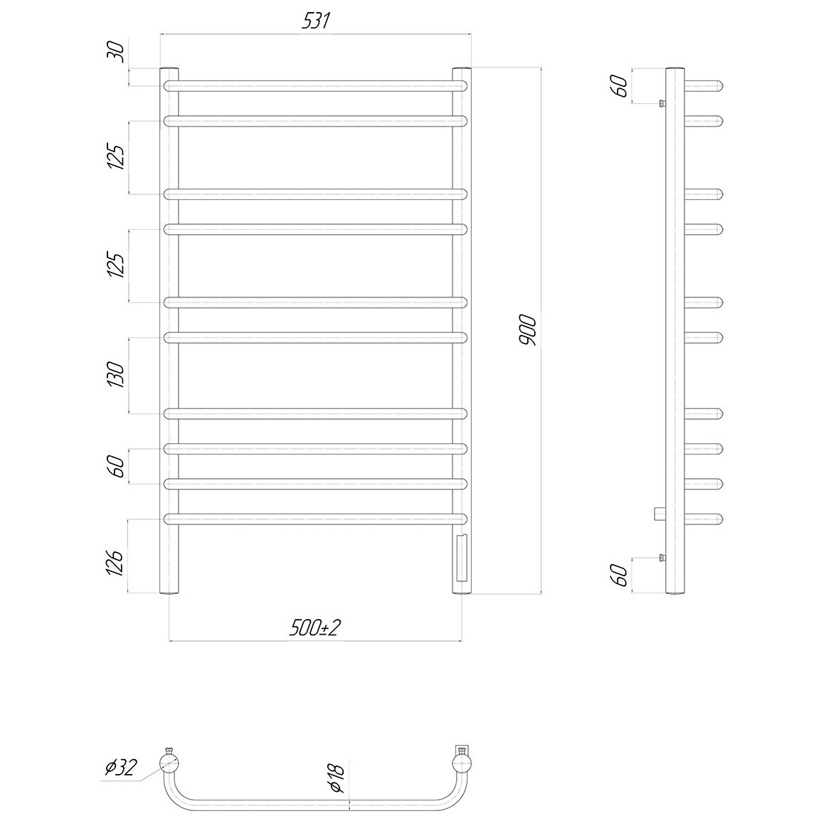 Полотенцесушитель электрический 50х90 см с диммером справа хром Lemark Luna LM41910Z П10 - изображение 4