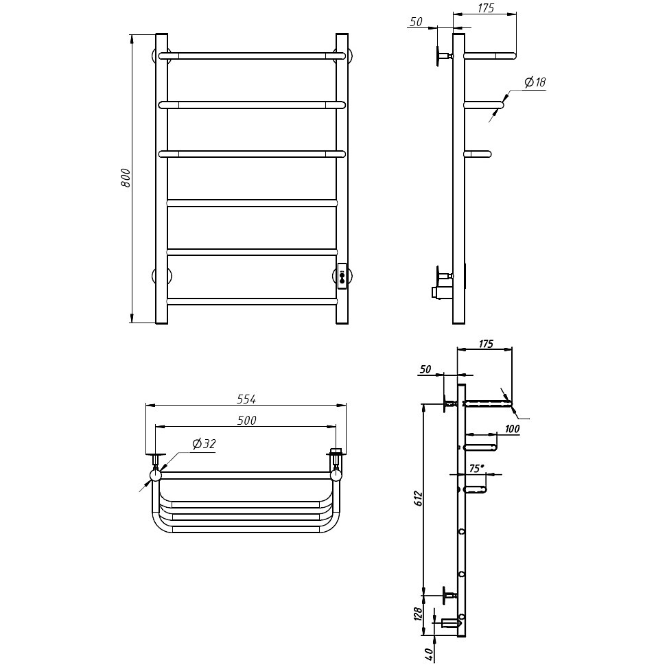 Полотенцесушитель электрический 80х50 см черный Ewrika "Сафо П" - изображение 9