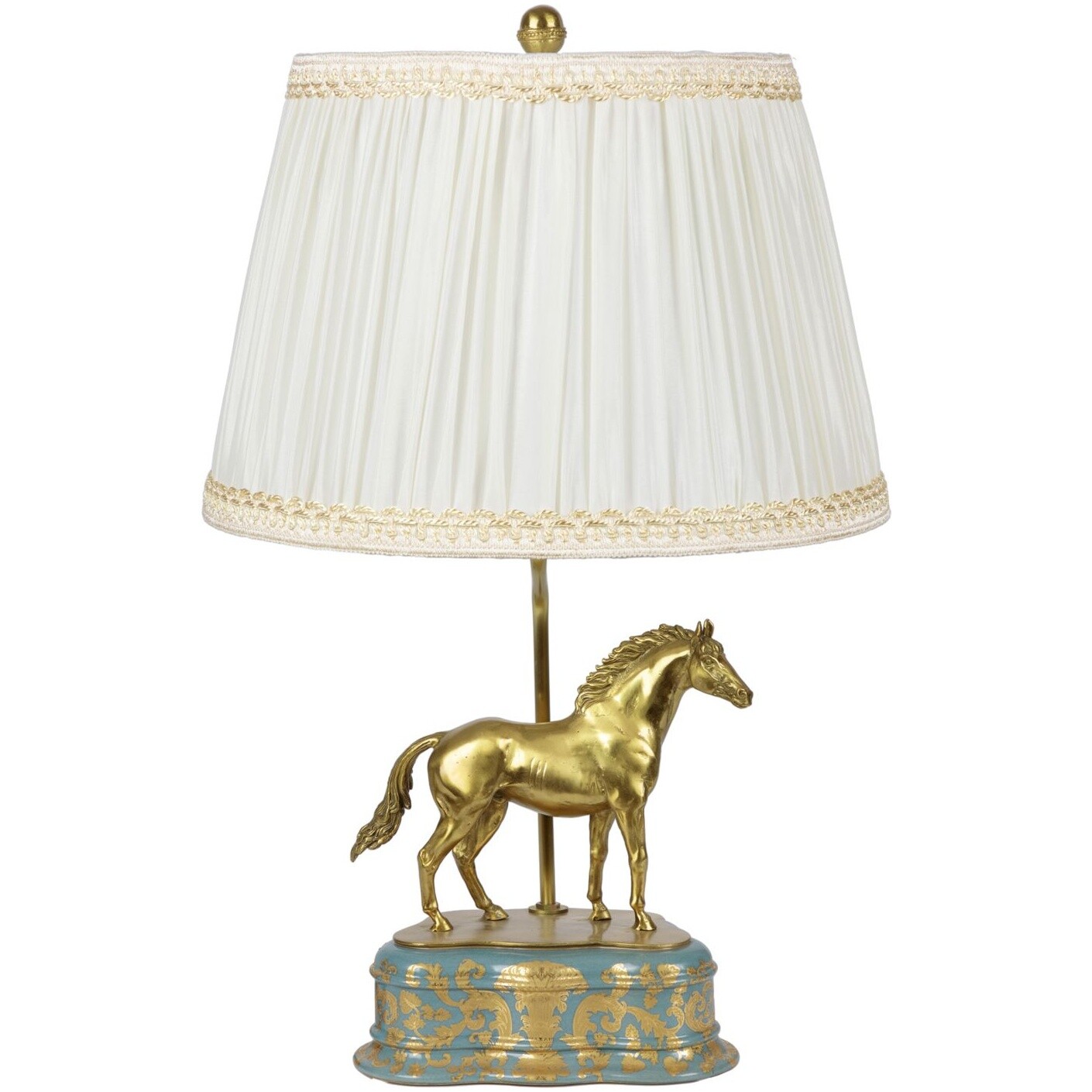 Лампа настольная с фарфоровым абажуром и бронзовой статуэткой 68 см белый, золото &quot;Лошадь&quot; R