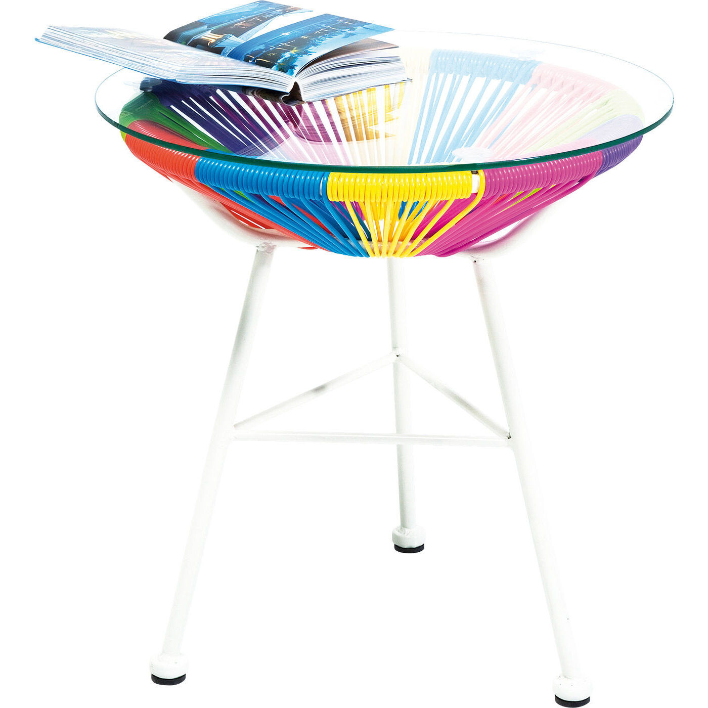 Приставной столик круглый разноцветный со стеклянным топом 50 см Bahia 76778