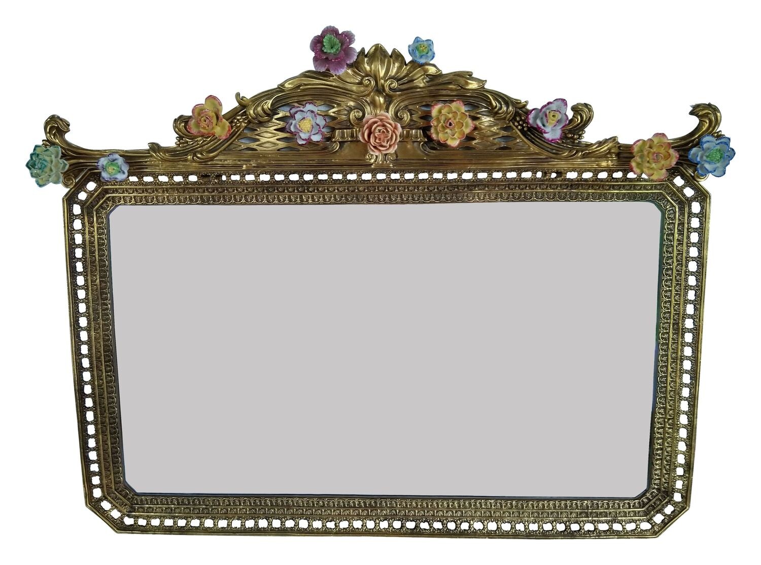 Зеркало настенное фарфоровое с цветами 79x60см бронза Glasar
