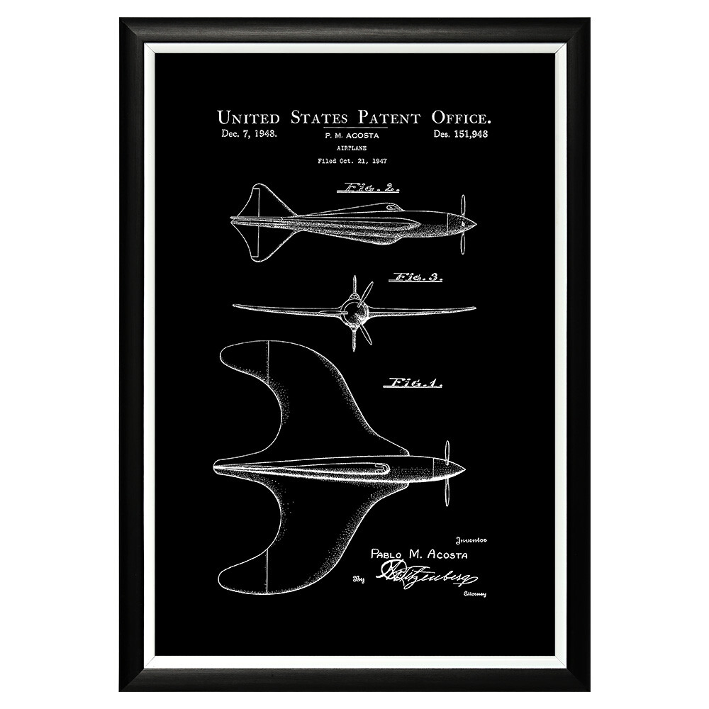 Арт-постер прямоугольный 46х66 см &quot;Патент на декоративный дизайн корпуса самолета, 1948&quot;