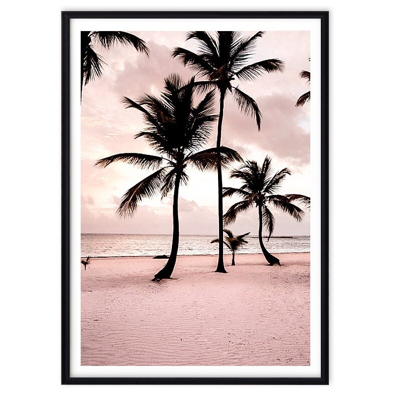 Постер с паспарту в раме черно-розовый 21х30 см &quot;Пальмы на пляже 1&quot;