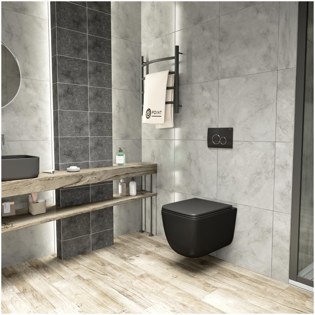 Унитаз подвесной безободковый с сиденьем микролифт черный матовый Point "Меркурий" PN41831BM - изображение 7