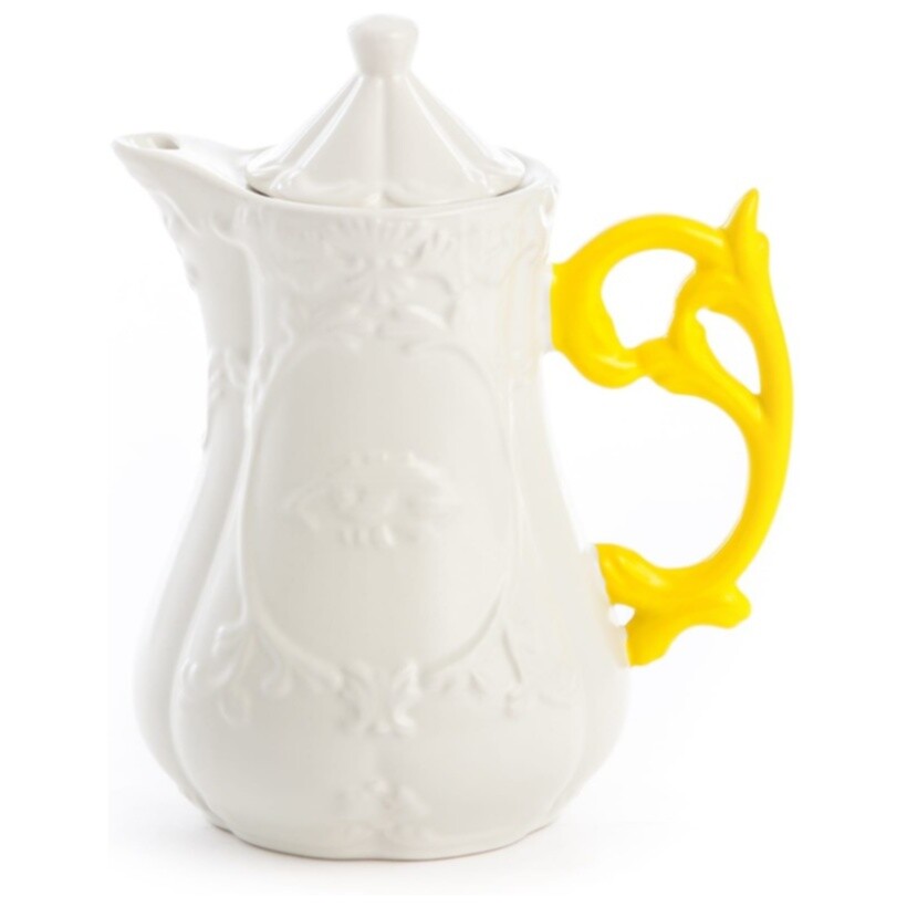 Чайник заварочный фарфоровый с фигурной ручкой бело-желтый I-Teapot