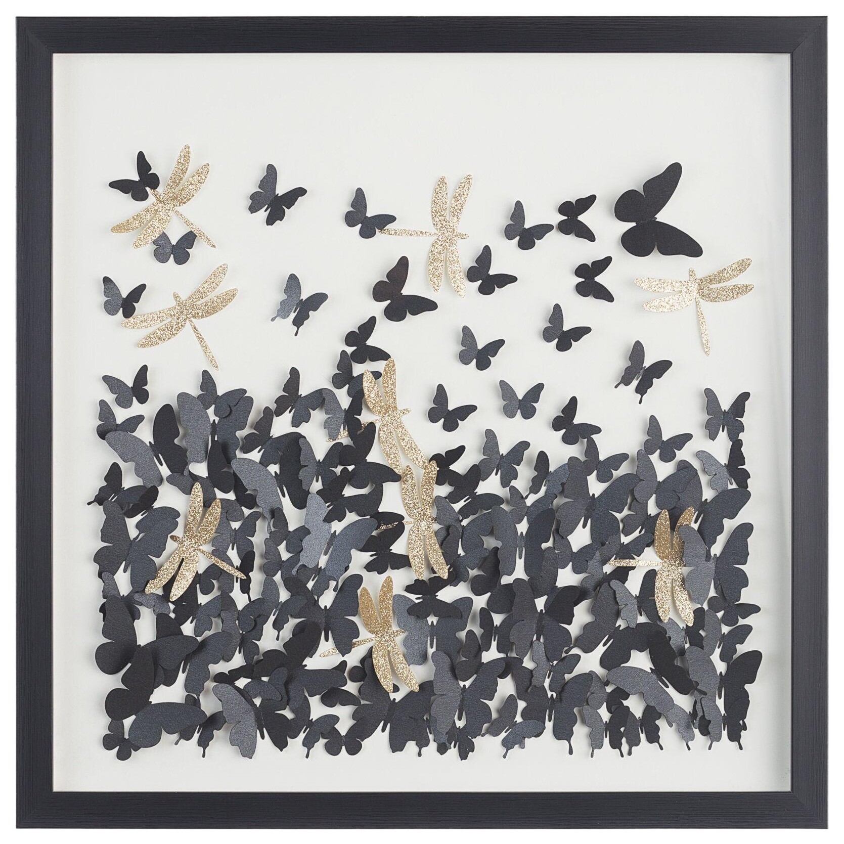 Картина шэдоубокс с искусственными бабочками и стрекозами 45х45 см черная 83043