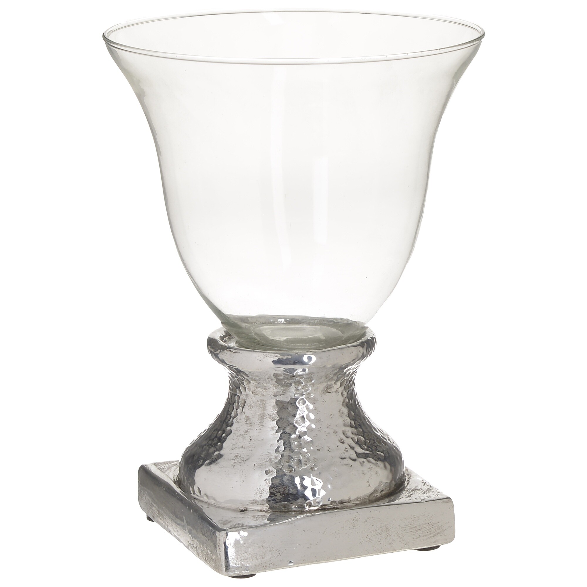 Подсвечник стеклянный на керамическом основании на 1 свечу прозрачный, серебро 111966