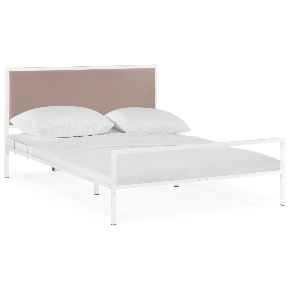 Кровать двуспальная металлическая с мягким изголовьем 160х200 см белая, какао &quot;Эгерт-1&quot;