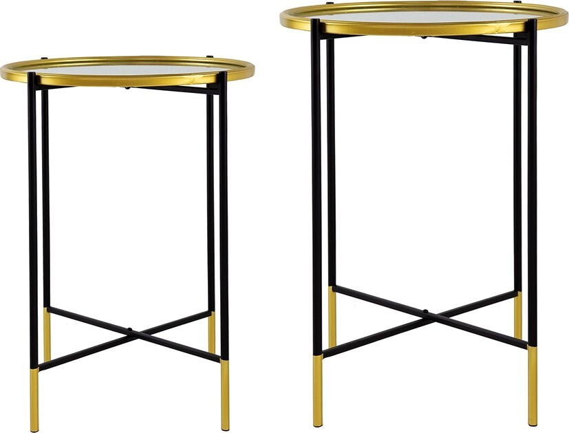 Столик кофейный круглый со стеклянной столешницей золото, черный 82907-DS, 2 шт
