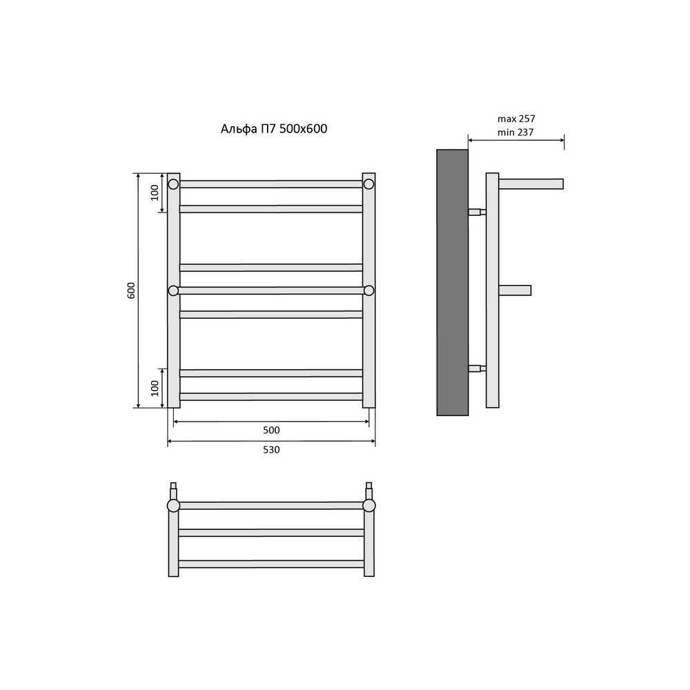 Полотенцесушитель водяной 50х60 см хром Aquatek "Альфа-П7" AQ RRP0760CH - изображение 4