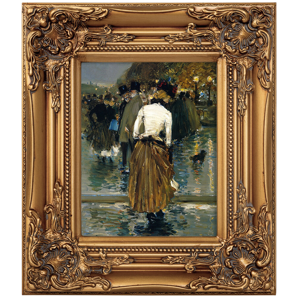 Репродукция золотая «Прогулка на закате» в картинной раме «Шелли»
