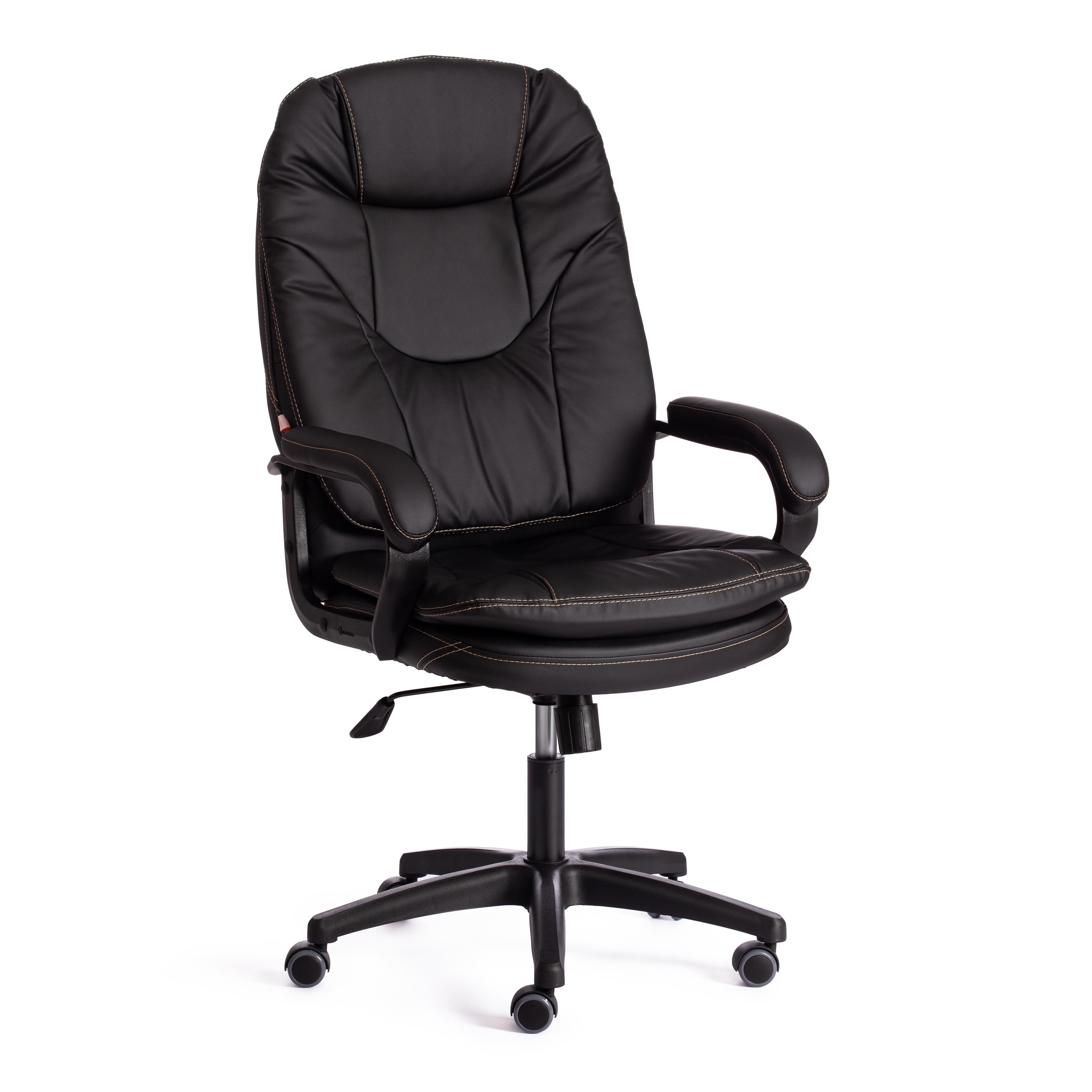 Кресло офисное с подлокотниками кожаное черное Comfort Lt