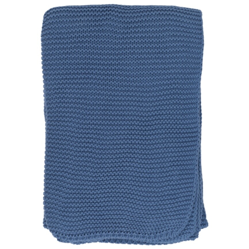 Плед хлопковый жемчужной вязки 130х180 см пыльно-голубой Essential