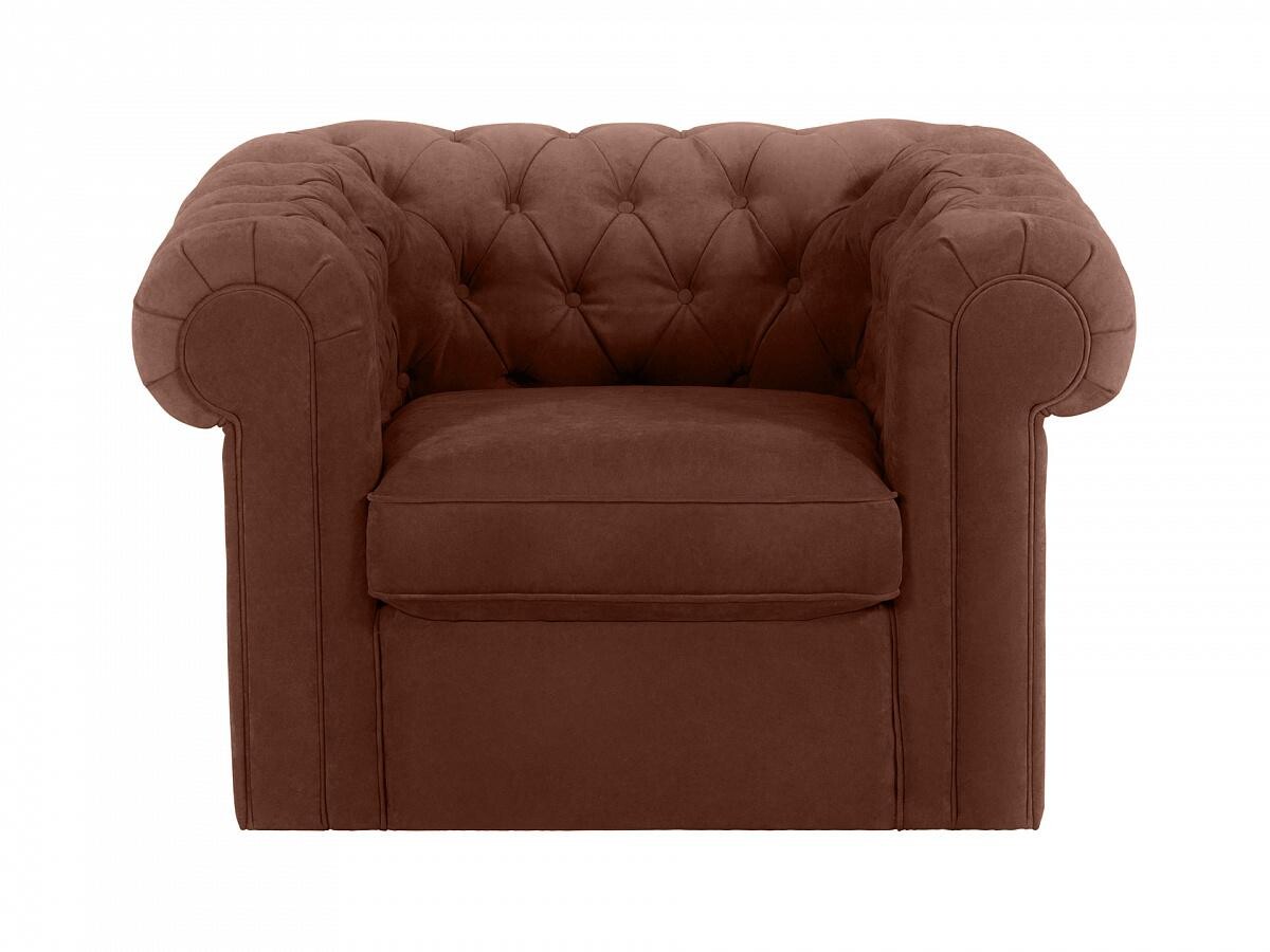 Кресло с мягкими подлокотниками коричневое с каретной стяжкой Chesterfield
