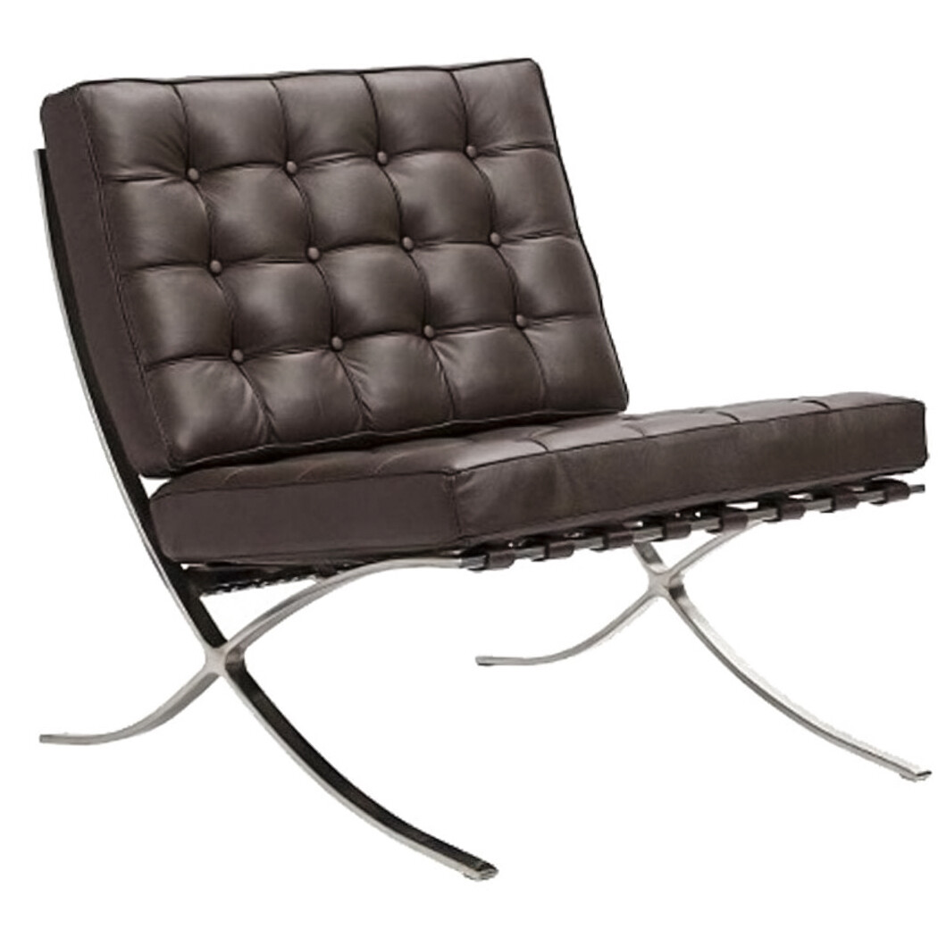 Кресло кожаное с металлическим ножками коричневое Barcelona Chair