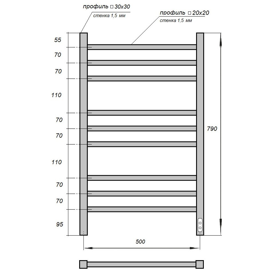 Полотенцесушитель электрический 50х80 см с диммером справа белый Point "Вега" PN71858W П9 - изображение 5