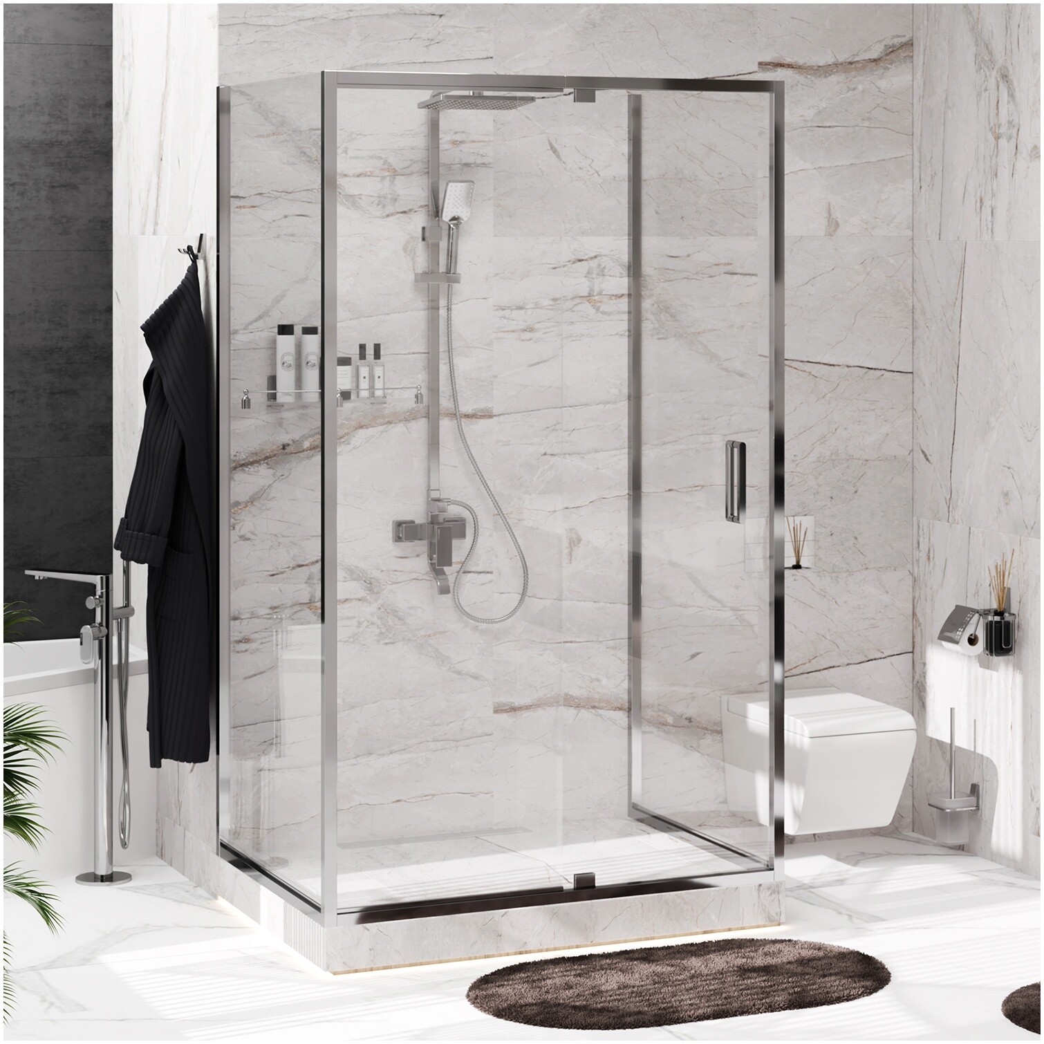 Душевой уголок прямоугольный 120х100 см хром Wasserkraft Berkel 48P26