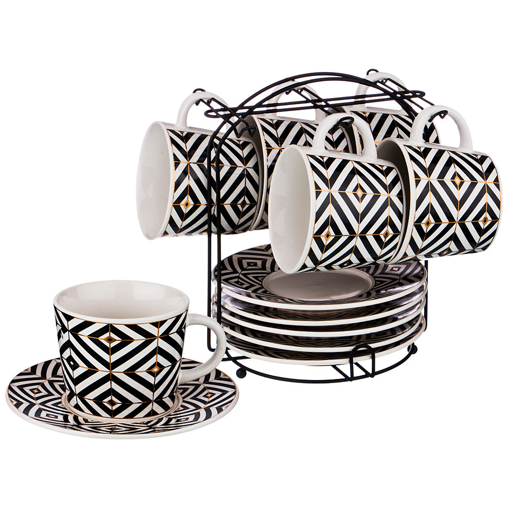 Чашки чайные с блюдцами на 6 персон черно-белые Black&White