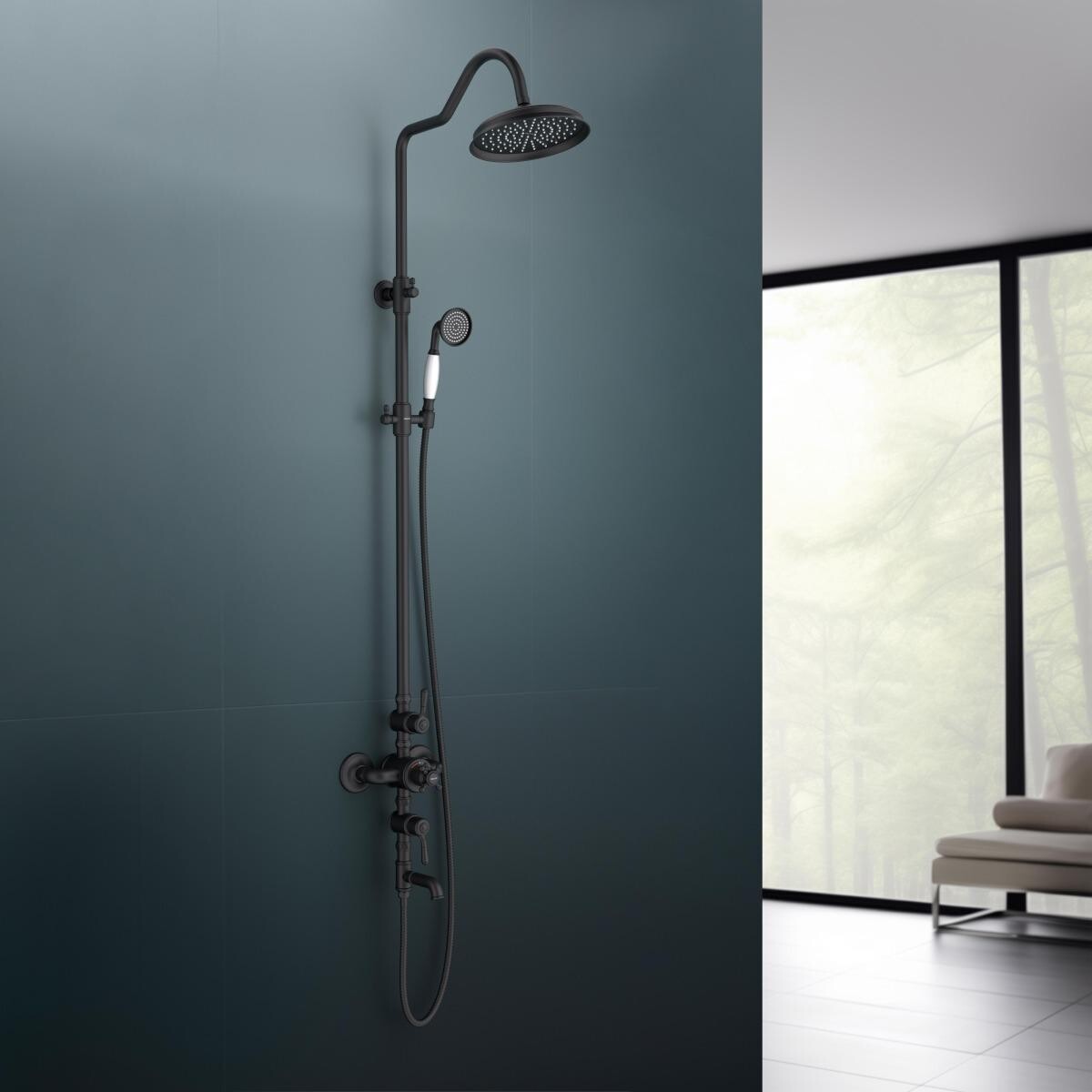 Душевой комплект с лейкой, тропическим душем и смесителем черный Aquatek "Классик" AQ2543MB - изображение 5