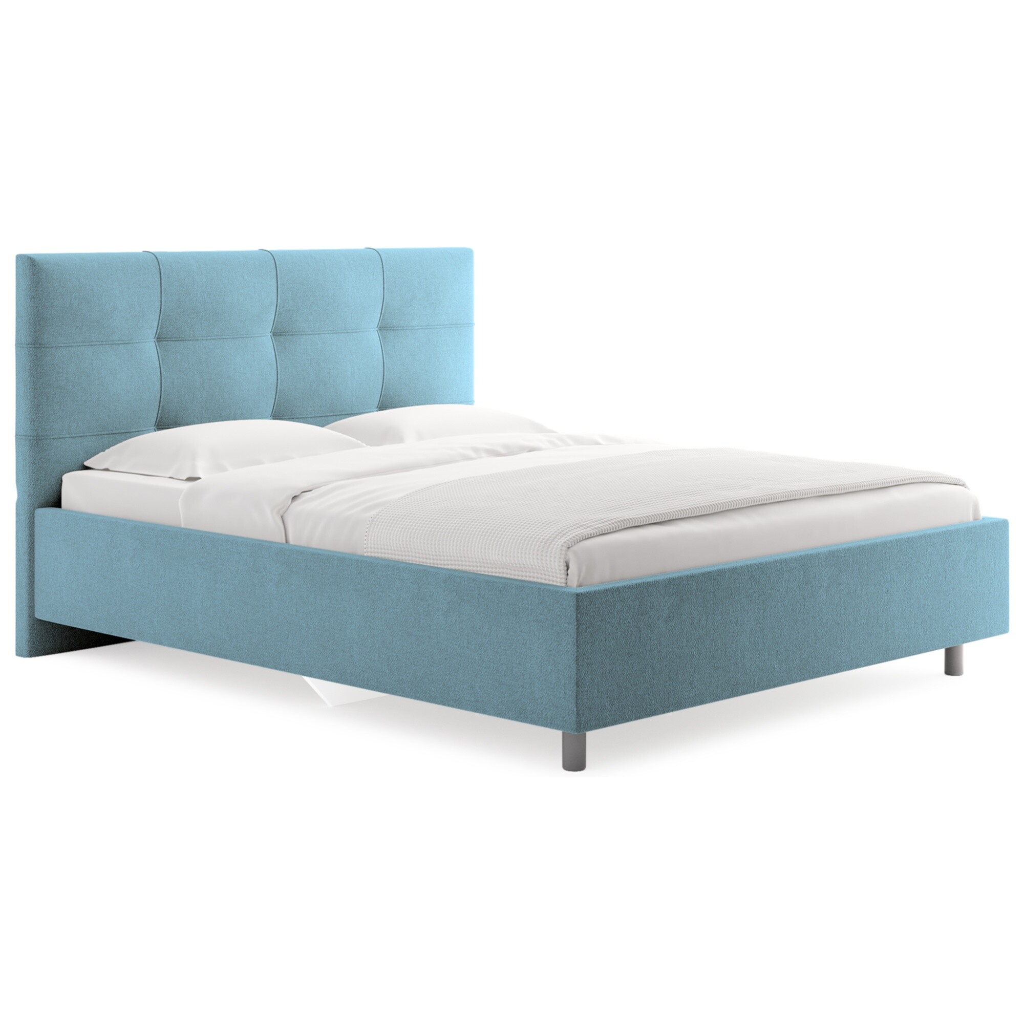 Кровать с мягким изголовьем евро 200х200 см рогожка голубая Caprice
