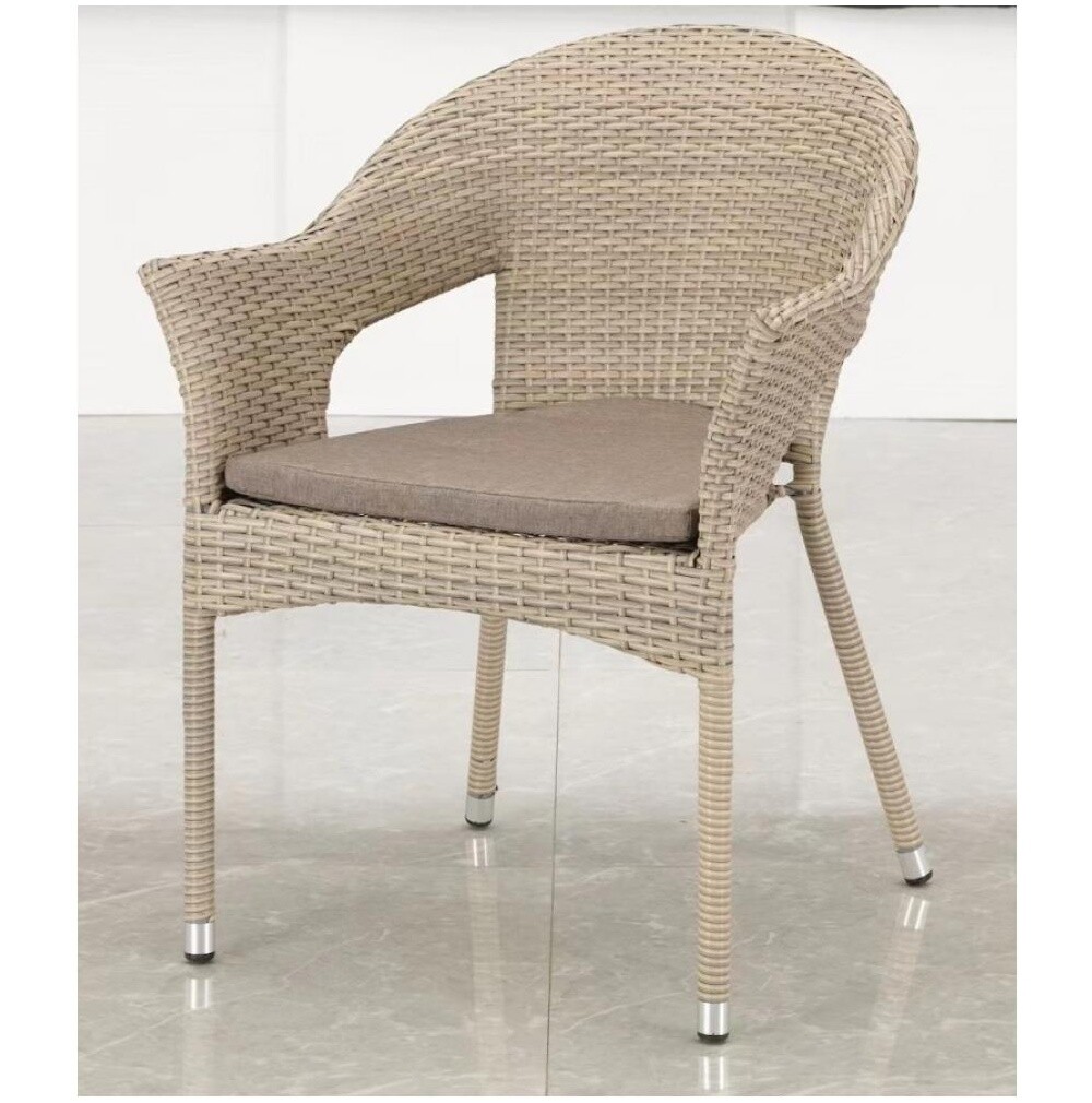 Кресло плетеное из искусственного ротанга с подушкой латте, серо-белое Y79C-W85 Latte