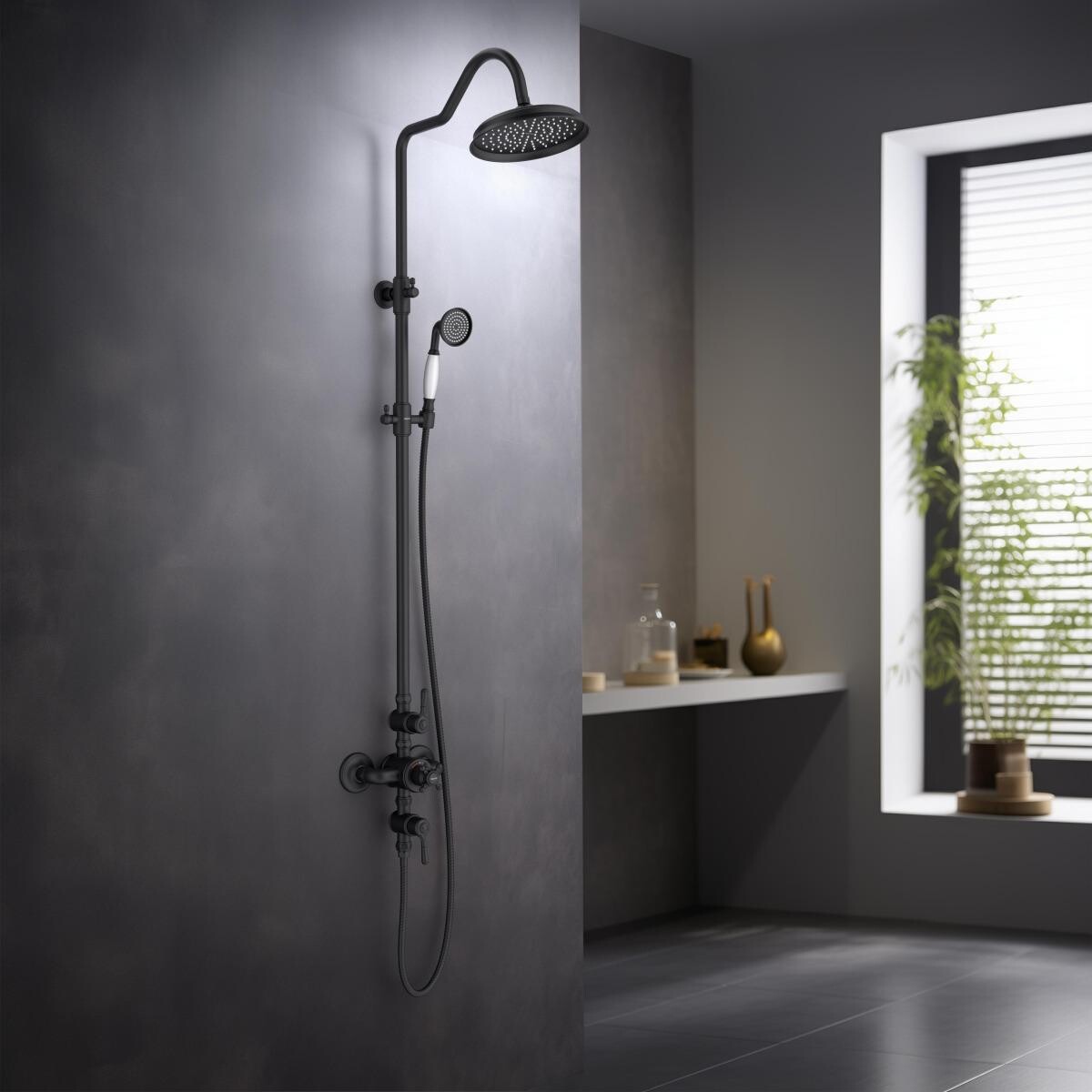 Душевая стойка с верхним душем черная Aquatek "Классик" AQ2563MB - изображение 4