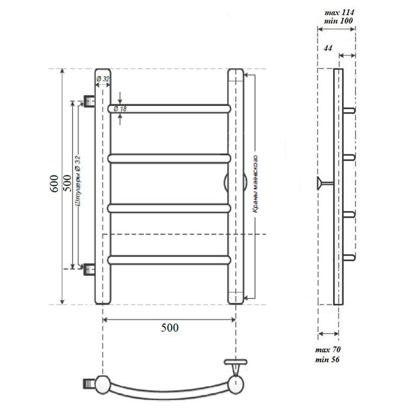 Полотенцесушитель водяной с боковым подключением 50х60 см хром Point "Афина" PN04556 П4 - изображение 5