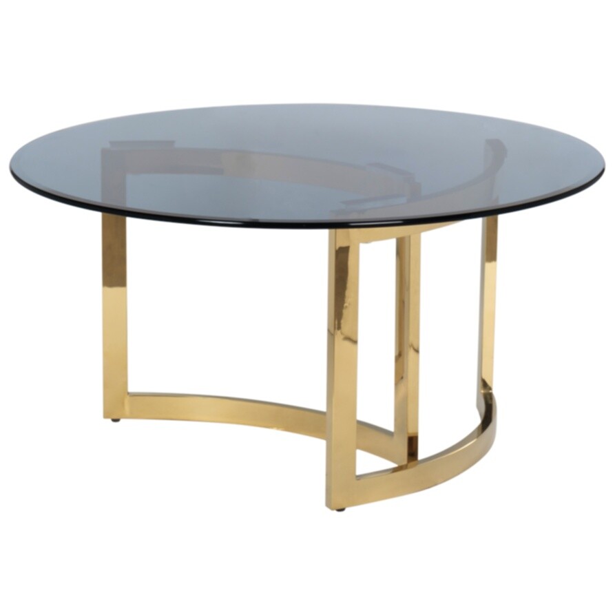 Журнальный столик круглый с топом из темного стекла и золотым основанием 90 см