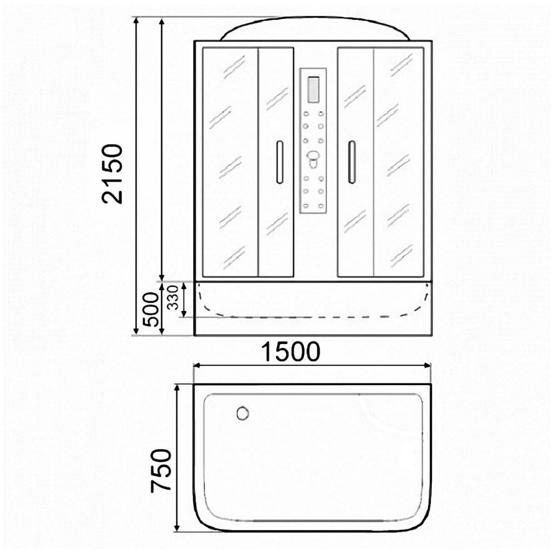 Душевой бокс прямоугольный с высоким поддоном 75х150 см черный, хром Parly CNE150 - изображение 4