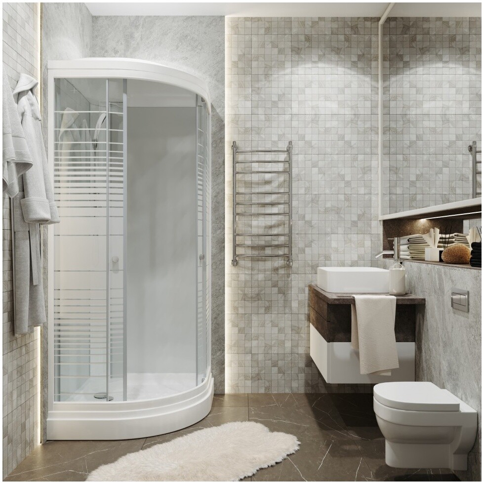 Душевая кабина четверть круга с низким поддоном 100х100 см белая Triton "Полосы А" Щ0000061830 - изображение 4